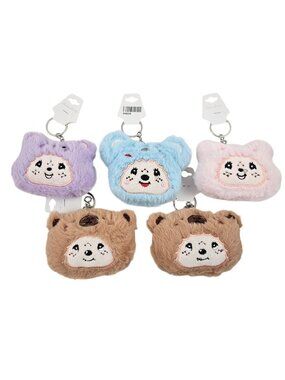 Kawaii Plush Animal Keychain Bear Cat Keyring Pastel Colors Lot of 5 Embroidered